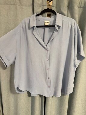 ARULA Soft Light Blue Boxy Button-Down Shirt